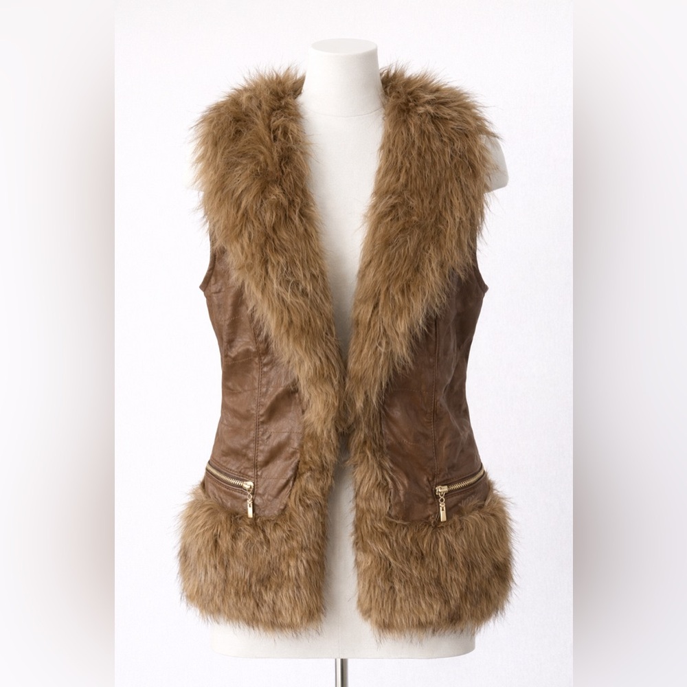 Brown Faux Fur Trim Vest